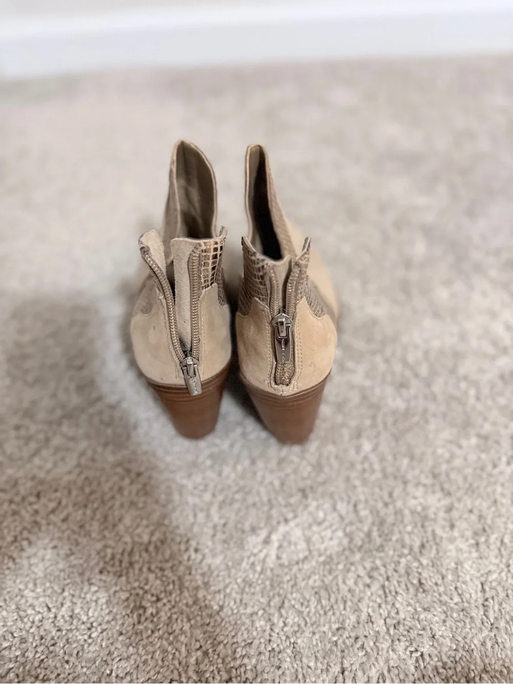 Vince Camuto Beige Suede Pointed Toe Ankle Booties